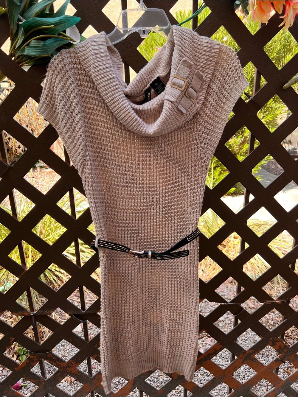 Sleeveless Cowl Neck Knit Tunic Sweater Dress - Taupe